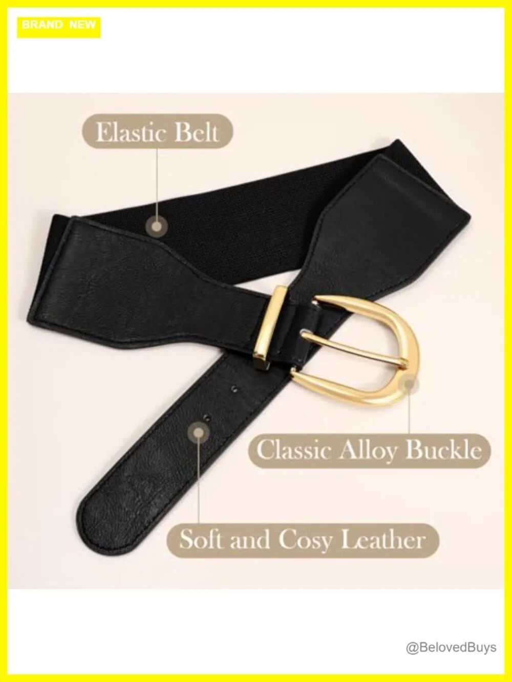 Women's Wide Elastic Waist Belt with Gold Buckle Stretch Cinch